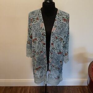 Mason &‎ Belle Women’s med blue floral lace trim bohemian festival hippie kimono
